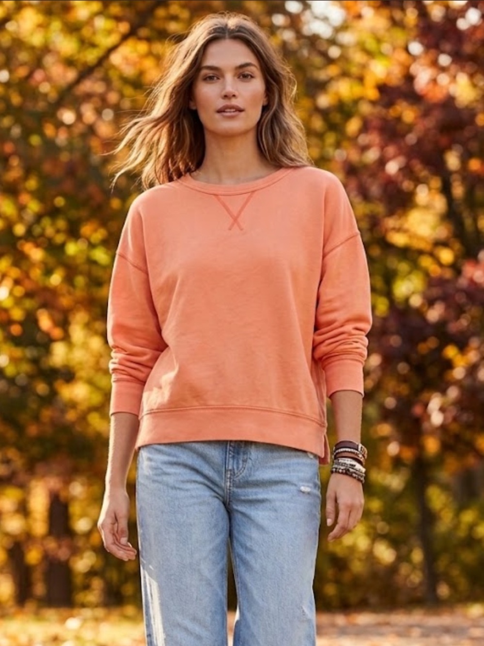 J. Crew Coral Relaxed Fit Cotton Crewneck Pullover Sweatshirt